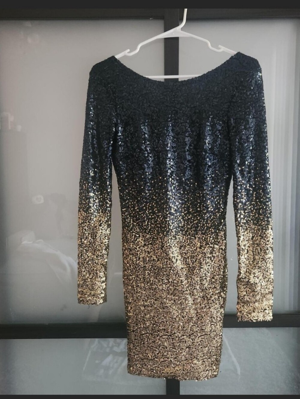Sequin Ombre Bodycon Dress in Black and Gold
